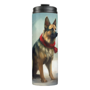 Termo Perro pastor alemán en Navidad con nieve