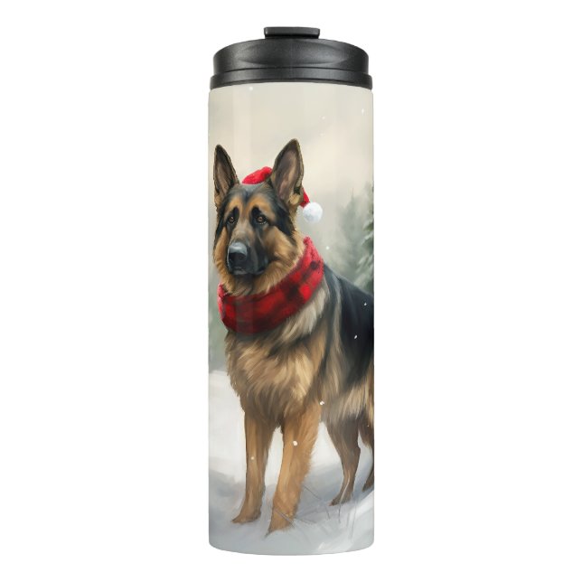Termo Perro pastor alemán en Navidad con nieve (Anverso)