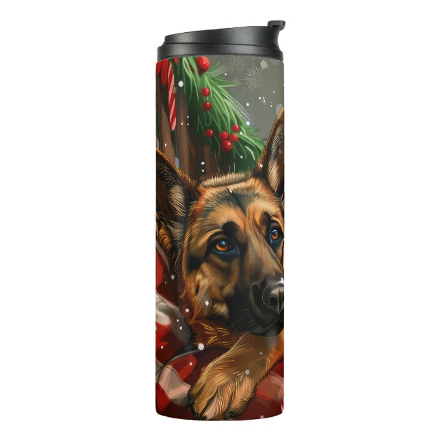 Termo Perro pastor alemán Navideño festivo (Rotado hacia la izquierda)