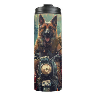 Termo Perro pastor belga montando motocicleta Navidad