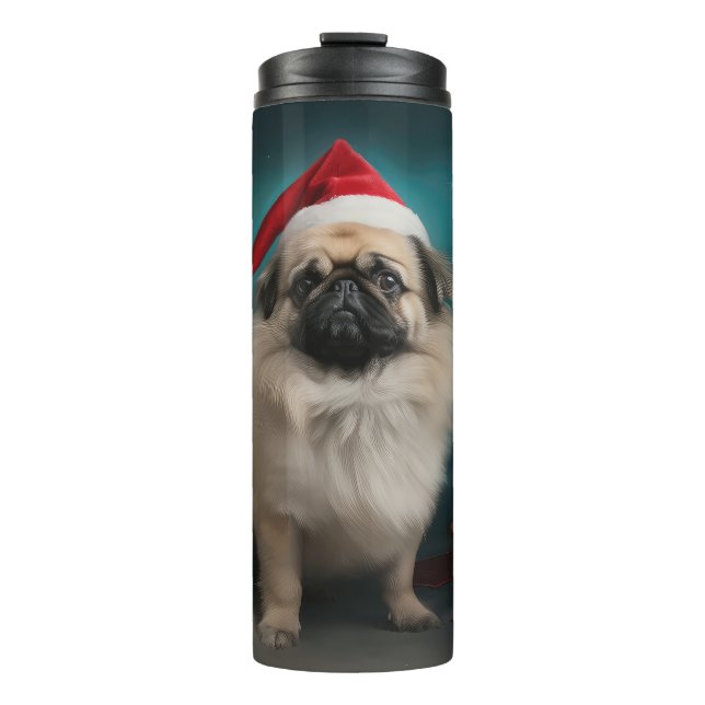 Termo Perro pekinés en Navidades de nieve (Anverso)