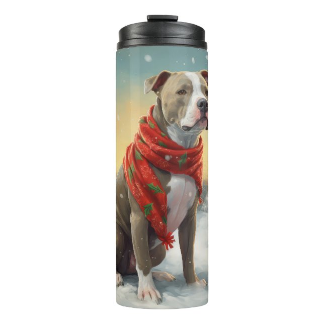 Termo Perro Pitbull en Navidad con Nieve (Anverso)