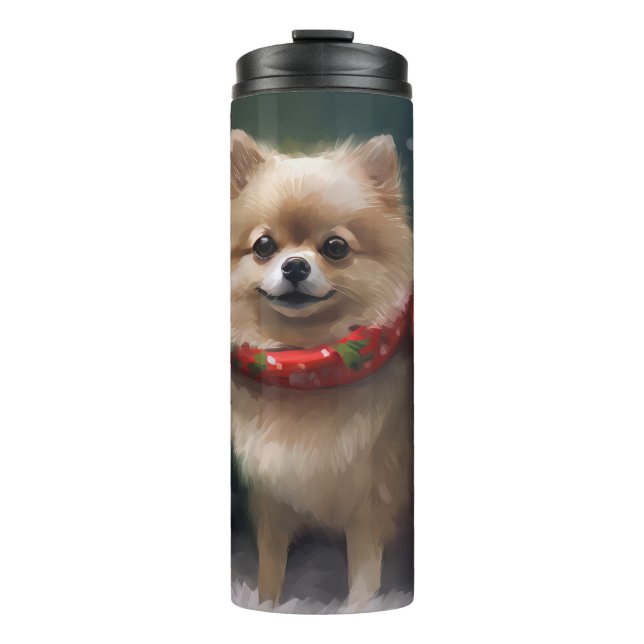 Termo Perro Pomerania en Navidad con Nieve (Anverso)