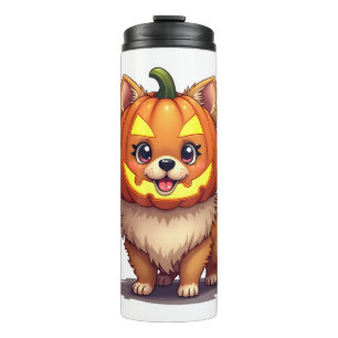 Termo Perro Pomerania Máscara de Calabaza