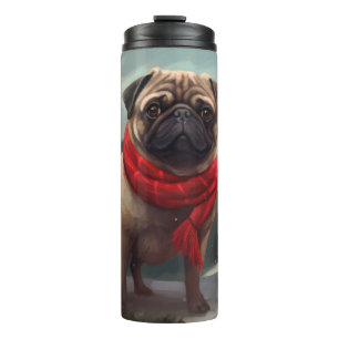 Termo Perro Pug en Navidad con Nieve