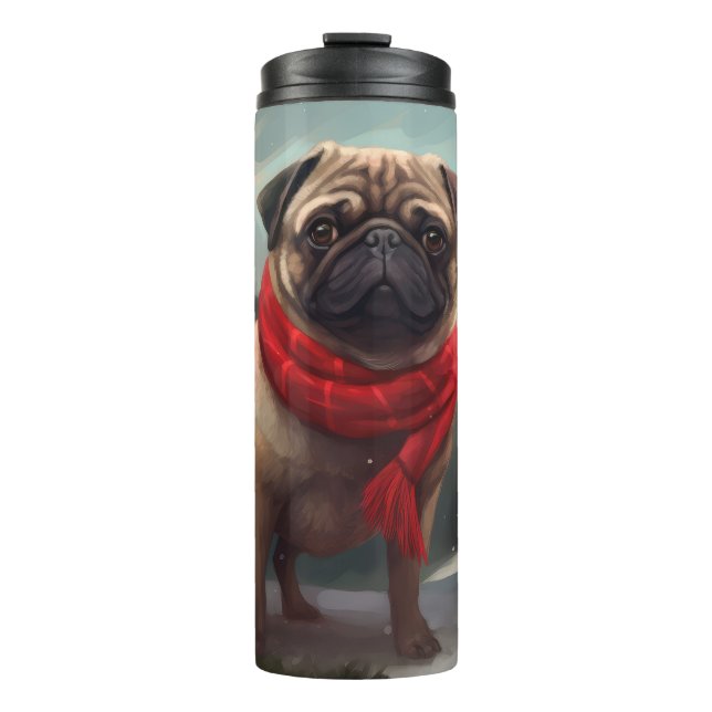 Termo Perro Pug en Navidad con Nieve (Anverso)