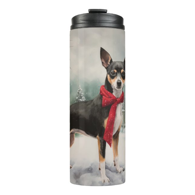 Termo Perro Rat Terrier en Navidad de Nieve  (Anverso)