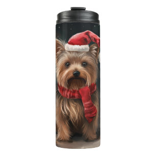 Termo Perro Terrier de Yorkshire en Navidad en la nieve
