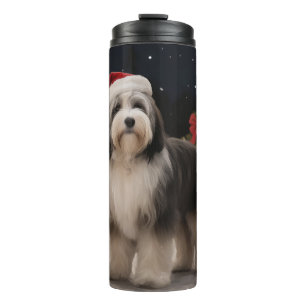 Termo Perro Terrier Tibetano en Navidad con nieve