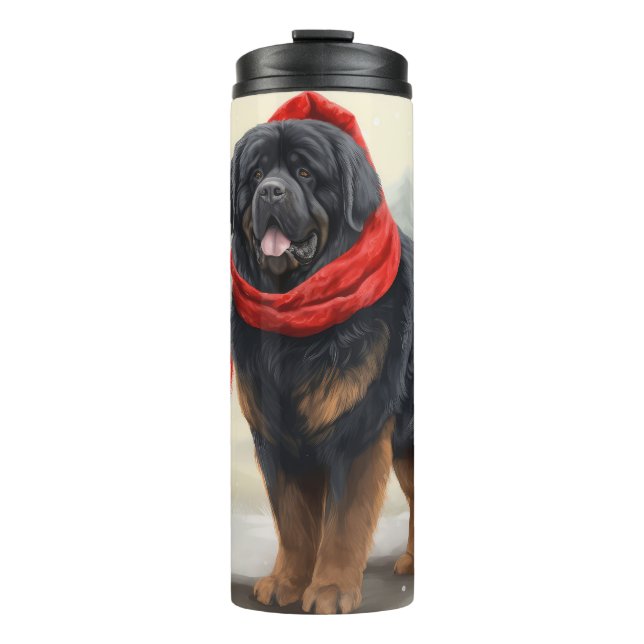 Termo Perro tibetano castiff en Navidades de nieve (Anverso)