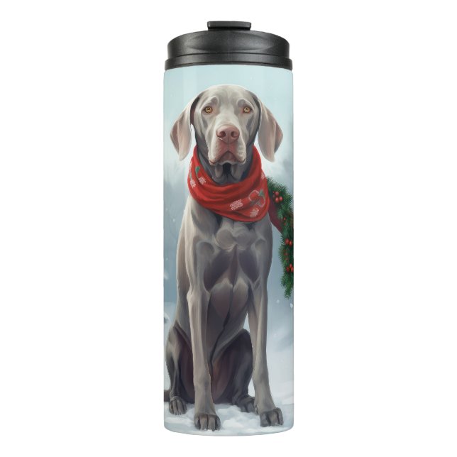 Termo Perro Weimaraner en Navidades de nieve (Anverso)