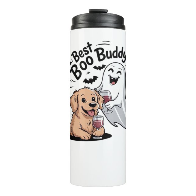 Termo Perro y fantasma bebiendo vino. Camiseta clásica (Anverso)