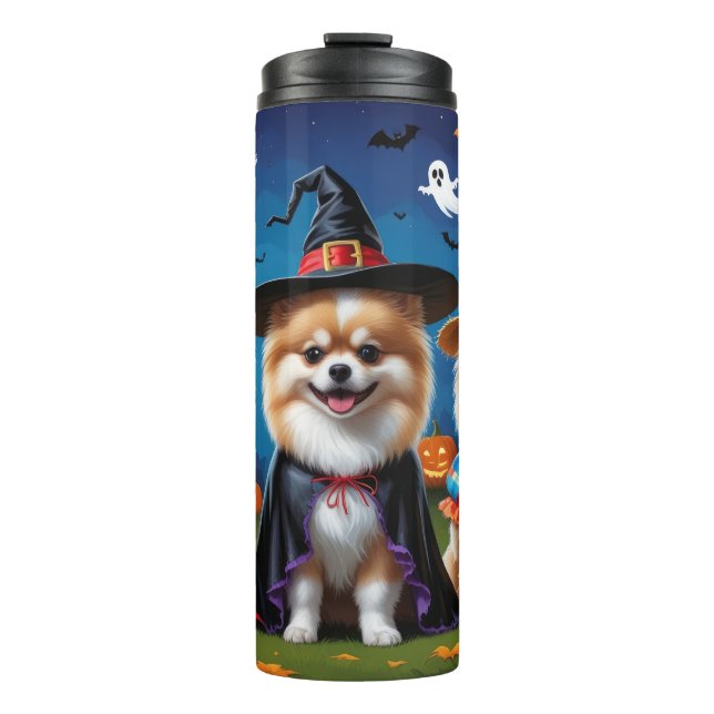 Termo Perros de Pomerania Calabaza Halloween Gracioso (Anverso)