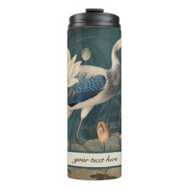Termo Personalizable de grúa azul botánico vintage