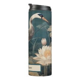 Termo Personalizable de grúa azul botánico vintage