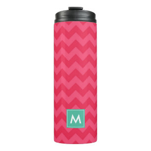Termo Personalización del monograma de cheurón rosa prep