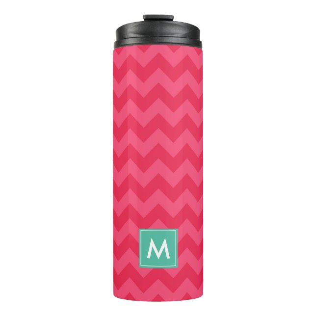 Termo Personalización del monograma de cheurón rosa prep (Anverso)