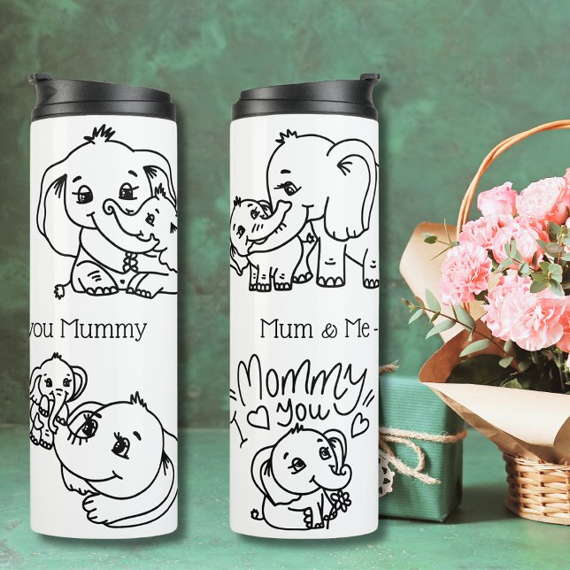 Termo Personalizada la Mamá de elefantes y el Día de la  (Elephant Mum & Me Mother's Day personalized Thermal Tumbler)
