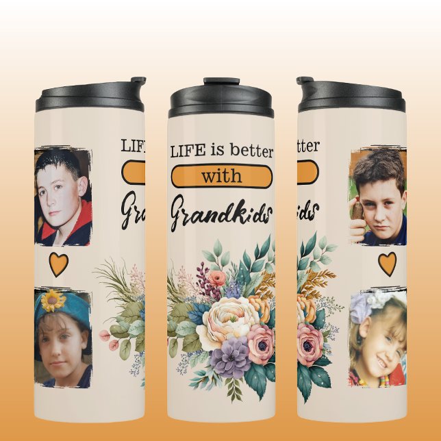 Termo Personalizado 4 foto nietos naranja de flores (Subido por el creador)