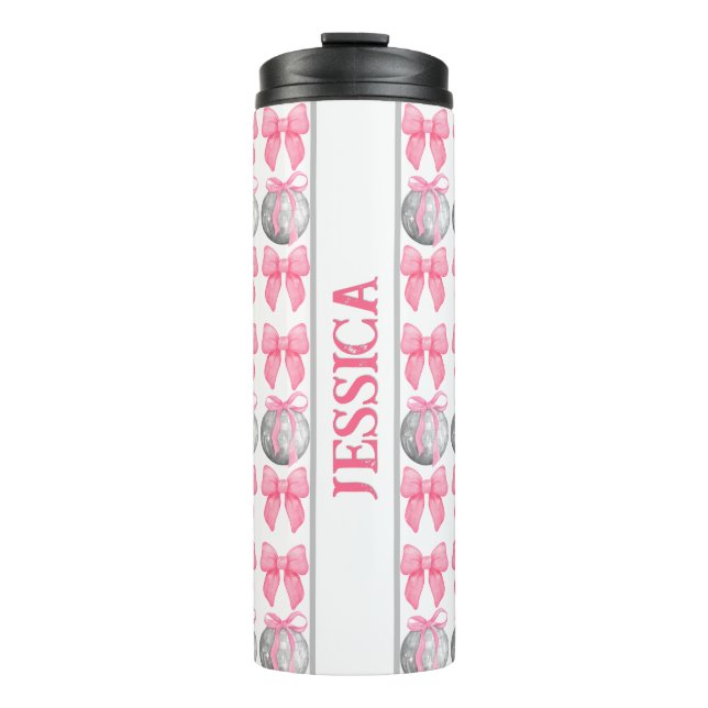 Termo Personalizado Coquette Pink Bows Disco Balls Regal (Anverso)