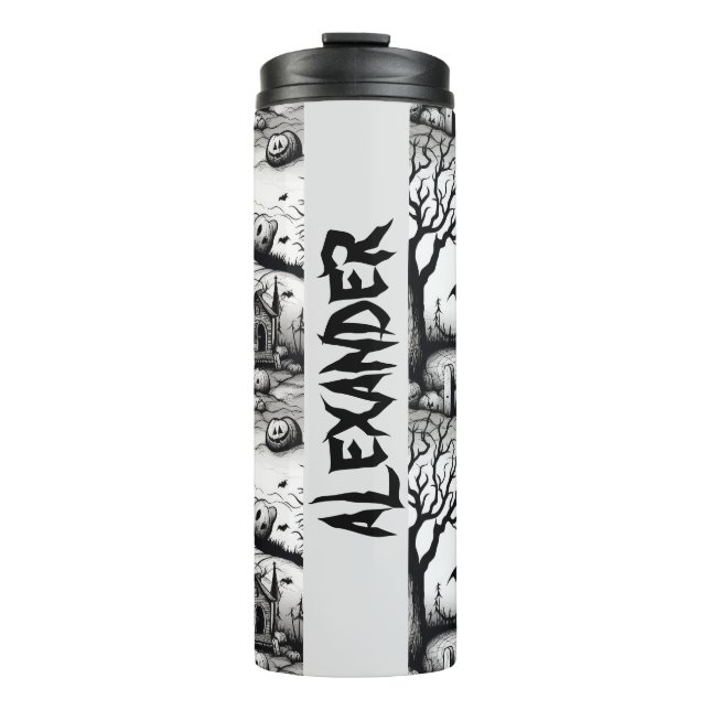 Termo Personalizado de Halloween asustado negro y blanco (Anverso)