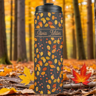 Termo Personalizado de hojas y bayas de otoño