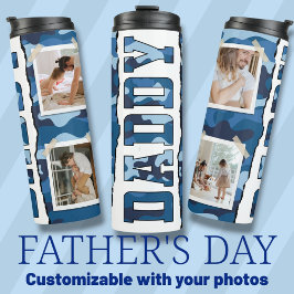 Termo Personalizado del Día del Padre de papi fotos azul