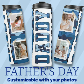 Termo Personalizado del Día del Padre de papi fotos azul