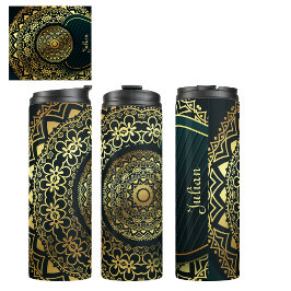 Termo Personalizado Elegant Green Faux Gold Mandala