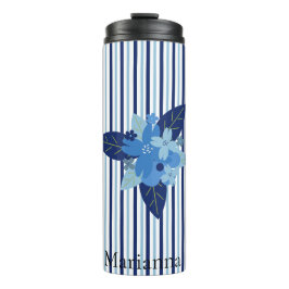 Termo Personalizado elegante franjas florales monocromát