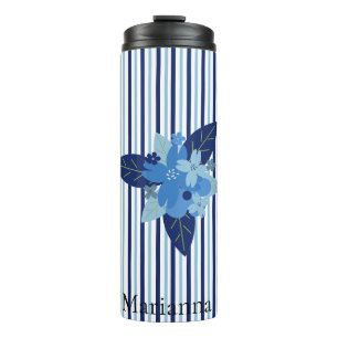 Termo Personalizado elegante franjas florales monocromát