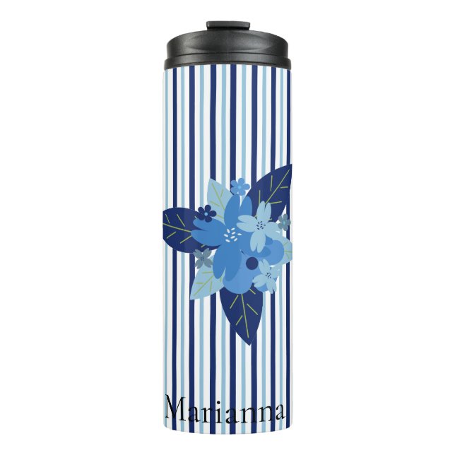 Termo Personalizado elegante franjas florales monocromát (Anverso)