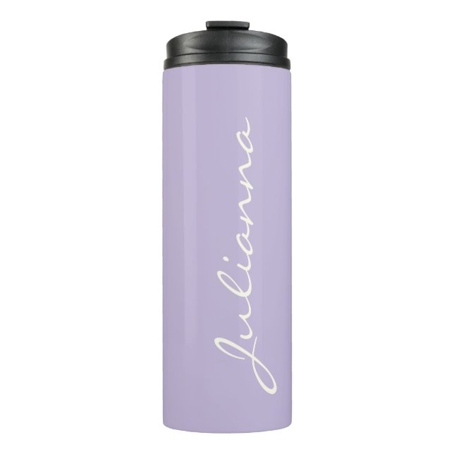 Termo Personalizado Elegante Script Nombre Lavanda suave (Anverso)
