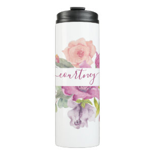 Termo Personalizado floral acuarela rosa y melocotón