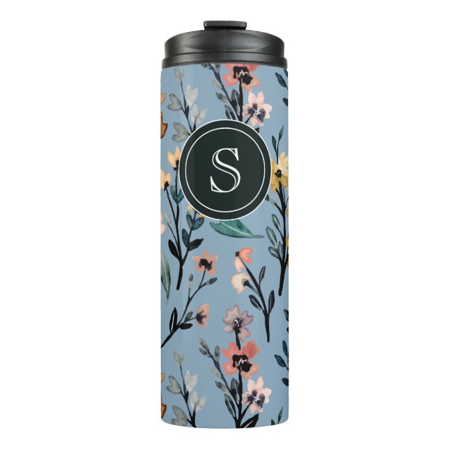 Termo Personalizado floral de color azul bohemio-bebe (Anverso)