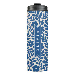 Termo Personalizado Floral Folclórico Azul Nórdico