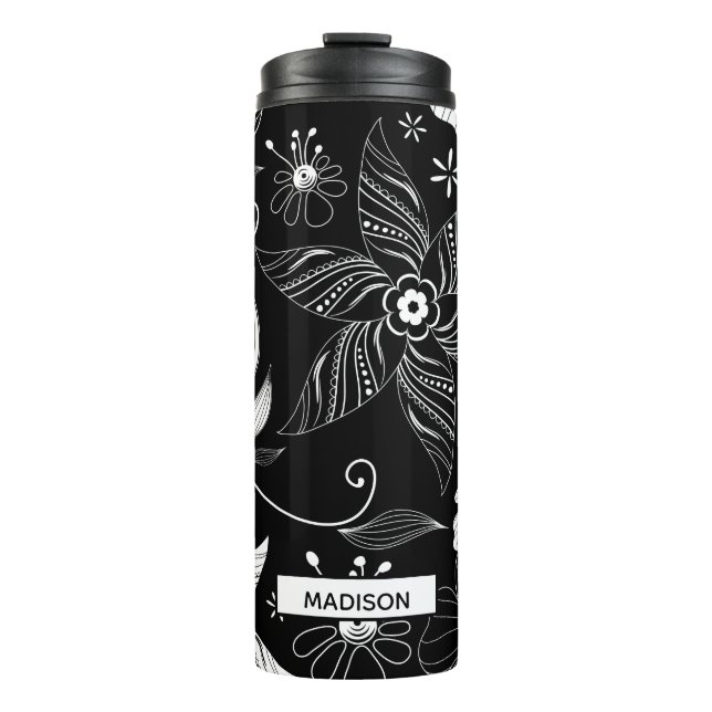 Termo Personalizado floral negro clásico (Anverso)