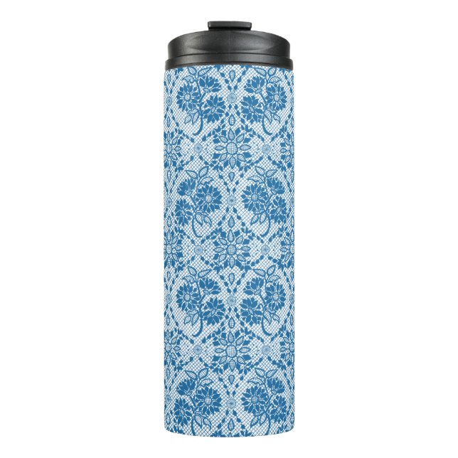 Termo Personalizado Indigo Azul Floral Faux Lace Pattern (Anverso)