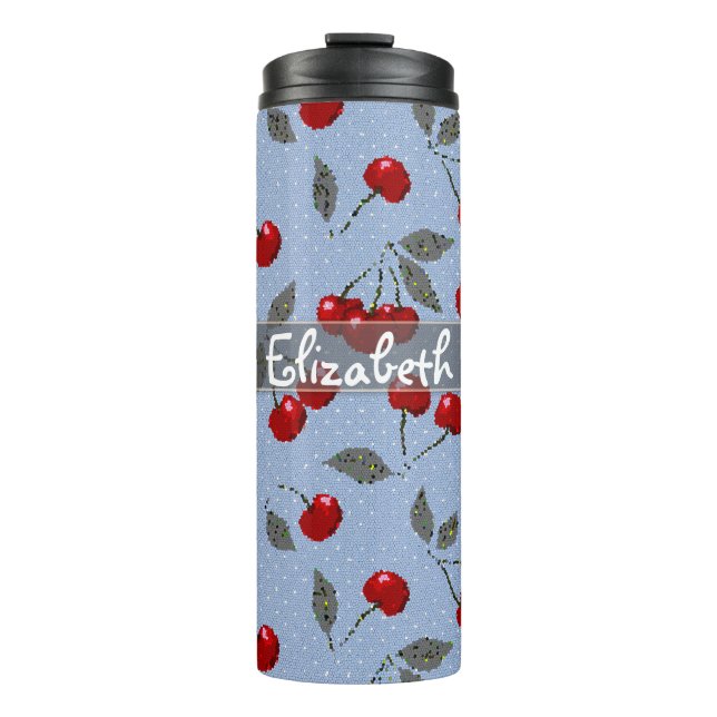 Termo Personalizado linda cereza roja berry hojas verdes (Anverso)