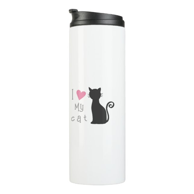Termo Personalizado lindo gato negro con bonito corazón  (Rotado hacia la derecha)