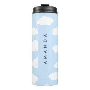 Termo Personalizado Monograma Cute Girly Blue Cloud Rega