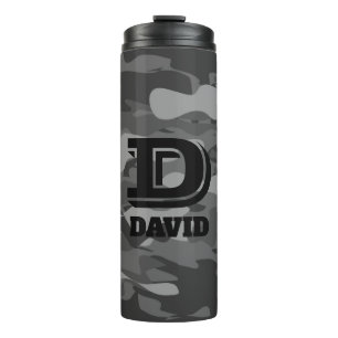 Termo Personalizado monograma ejército gris camo barro d