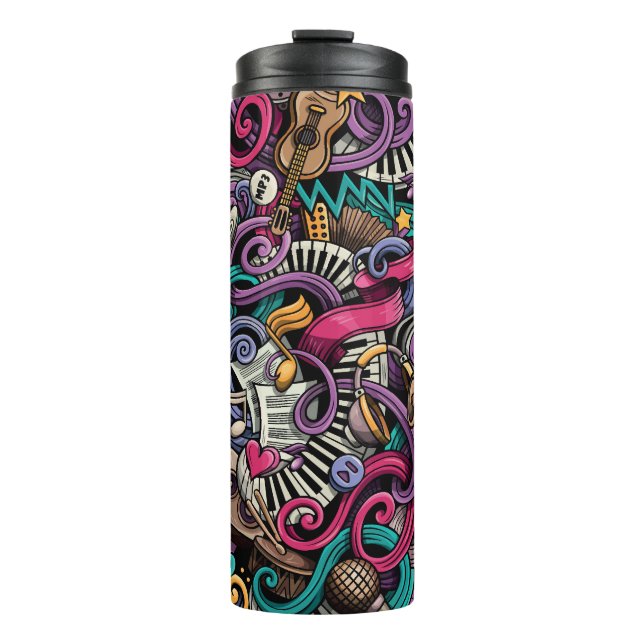 Termo Personalizado Musical: Colorido Doodle Seamless. (Anverso)