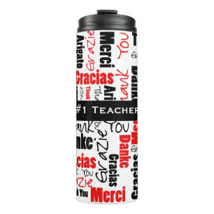 Termo Personalizado Negro Rojo Multilingüe Gracias Word