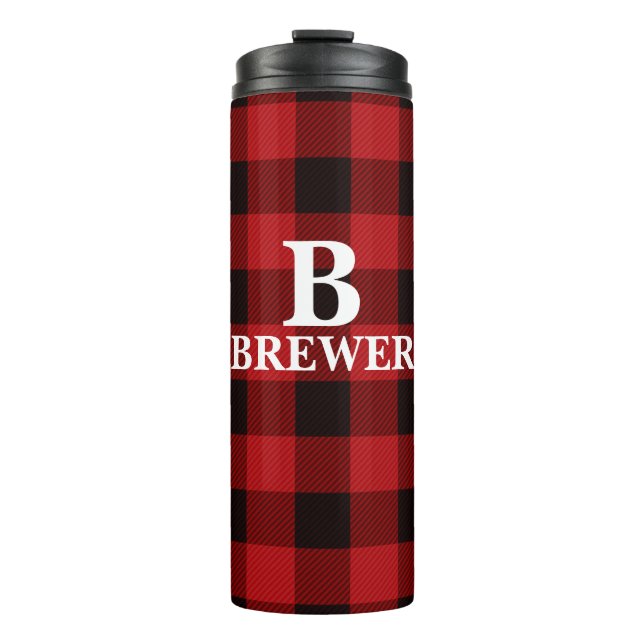 Termo Personalizado Nombre Familia Tartán Rojo Tumbler T (Anverso)