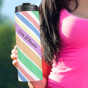 Termo Personalizado Pastel Multicolor a Rayas Diagonales