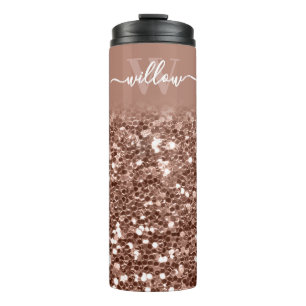 Termo Personalizado Rosa Oro Purpurina Monograma Nombre
