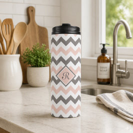 Termo Personalizado rosa y gris Chevron