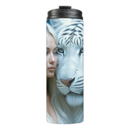 Termo Personalizado tigre blanco místico y mujer