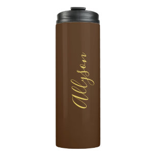 Termo Personalizar nombre guión dorado vertical, chocola